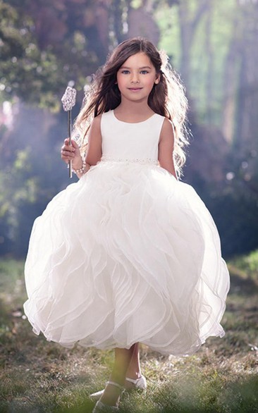 Flower Girl Scoop Neck Empire Organza Ball Gown With Ruffles
