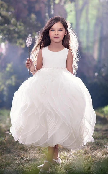 Flower Girl Scoop Neck Empire Organza Ball Gown With Ruffles
