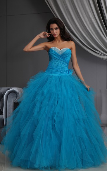 Sweetheart Ruching A-Line Ball Gown With Tulle Ruffles