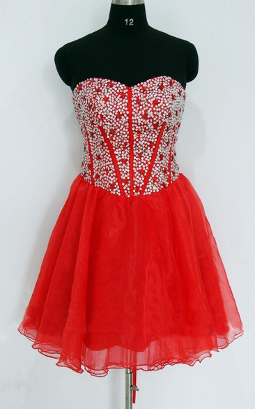 Short Sweetheart Chiffon&Satin Dress With Sequins