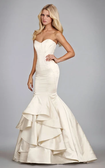 Charming Strapless Pleated Mermaid Gown With Lace Up Back