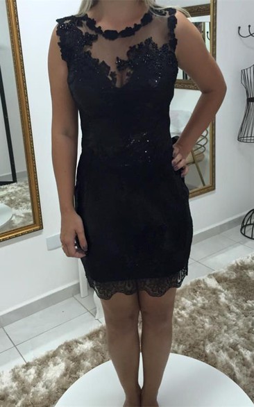 Delicate Lace Appliques Sequins Cocktail Dress Short Bodycon Black