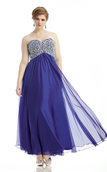 A-line Ankle-length Sweetheart Sleeveless Jersey Crystal Detailing Backless Dress
