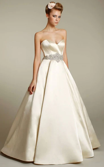 Fabulous Sweetheart Neckline Satin Ball Gown With Jeweled Waist