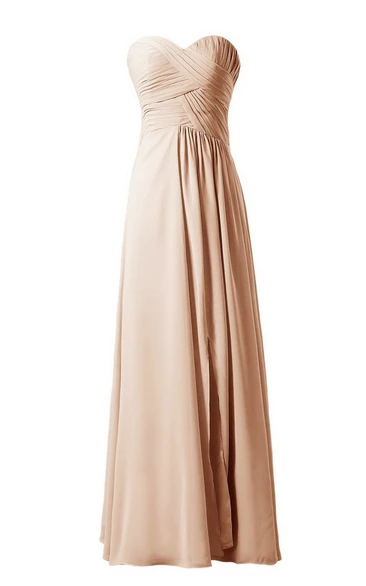 Sweetheart Long Chiffon Dress With Crisscross Ruching