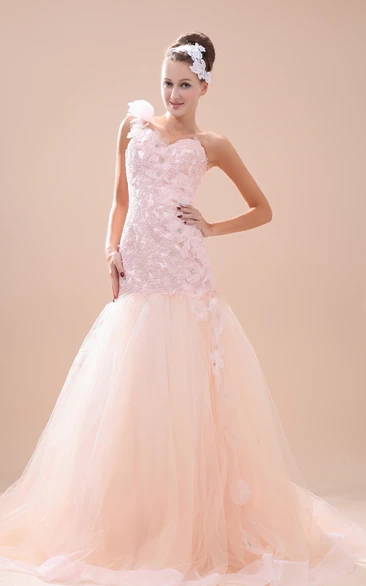One-Shoulder Sweetheart Dress With Flowers and Appliques