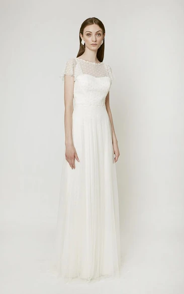 Elegant Bell Sleeve Birdal Gown With Deep-V Back