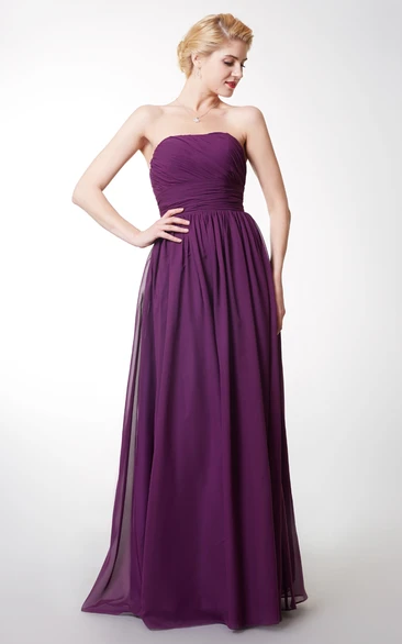 Sheath Elegant Strapless Floor-length Chiffon Bridesmaid Dress