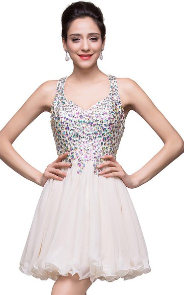 Lovely Crystal Sleeveless Homecoming Dress Short