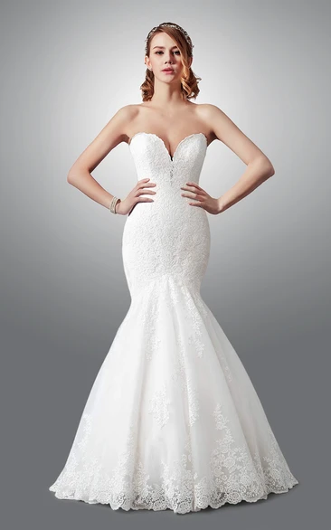 Charming Strapless Mermaid Lace Wedding Dress 