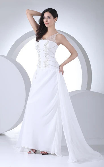 Sleeveless Chiffon Beaded Dress With Illusion and Beading