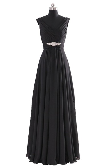 V-neck Basque Waist Dress With Beading and Xipper Back