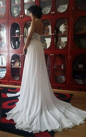 Newest High Neck Elegant Prom Dress Long Beadings Chiffon Evening Gown With Lace Appliques