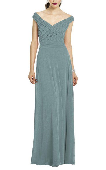 Off-the-shoulder Ruched Long Bridesmaid Dress