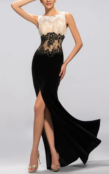 Sexy Scoop Neck Trumpet Appliques Zipper Up Prom Dress