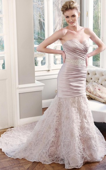 Sheath Sweetheart Criss-Cross Floor-Length Sleeveless Wedding Dress With Waist Jewellery And Ruffles