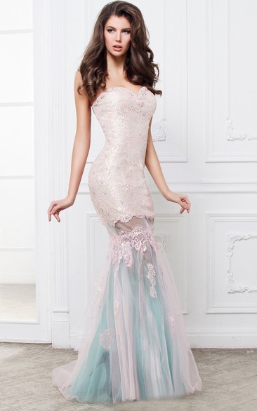 Mermaid Floor-Length Sweetheart Sleeveless Lace Pleats Beading Backless Dress