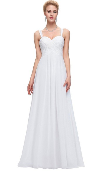 Sleeveless Straps A-line Long Ruched Chiffon Dress