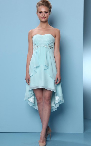 High-Low Sleeveless Sweetheart Beaded Chiffon Bridesmaid Dress With Draping