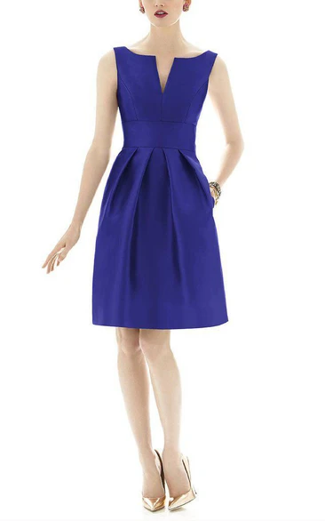 Notch Neck Satin Short Dress with Pleats