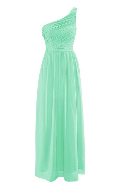 Elegant One-shoulder Ruched Chiffon A-line Gown