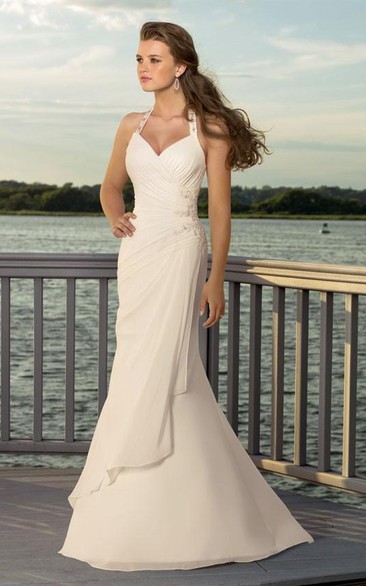 sheath V-neck Halter Chiffon Wedding Dress