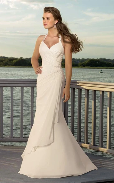 sheath V-neck Halter Chiffon Wedding Dress