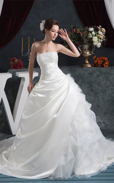 Sleeveless A-Line Pick-Up Appliques and Ball-Gown With Side Draping