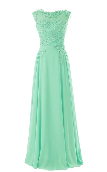 Cap-sleeve Bateau Neck A-line Gown With Lace Appliques