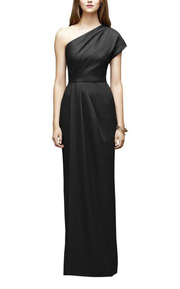 One Shoulder Satin Sheath Bridesmaid Dress with Pleats