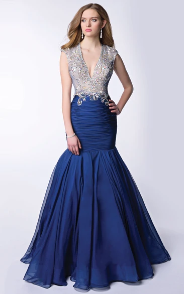 Fit And Flare Chiffon V-Neck Homecoming Dress Featuring Keyhole Back