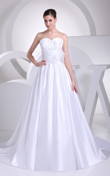 Sweetheart Pleated Criss-Cross Ball-Gown With Floral Waist