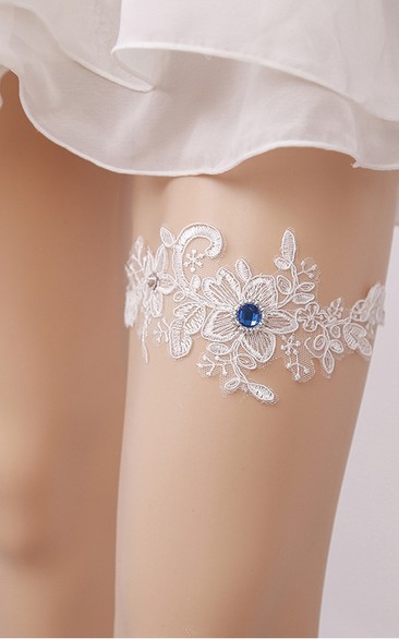 Blue Diamond Lace Applique Elastic Garter Within 16-23inch