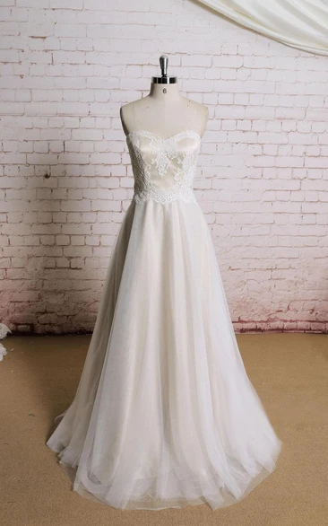 Sweetheart Lace Bodice Tulle Skirt A-Line Bridal Dress