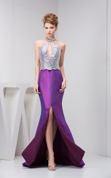 Sleeveless Front-Split Mermaid Keyhole and Dress With Sequins