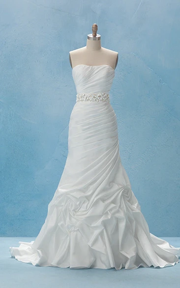 Strapless A-Line Dress With Ruching Beaded Sash