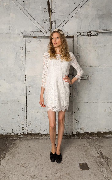 Sheath Short Long Sleeve Lace Dress With Low-V Back