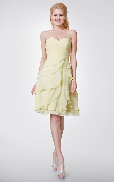 Sweetheart Chiffon Knee Length Dress With Layers