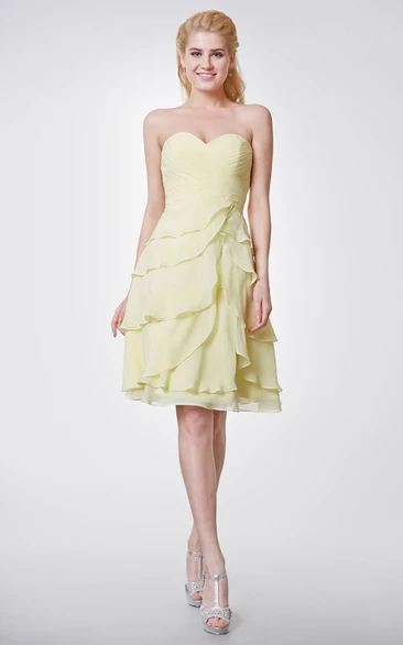 Sweetheart Chiffon Knee Length Dress With Layers