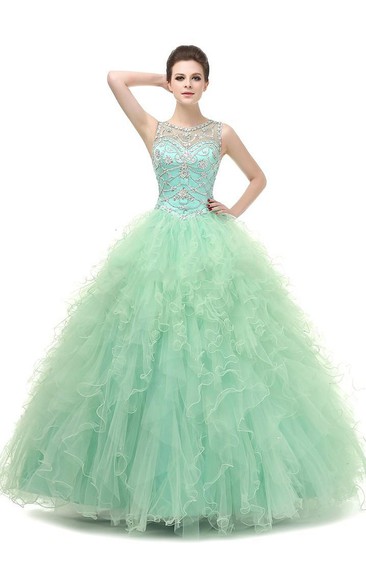 Ball Gown Maxi Beading Tulle Sequins Dress