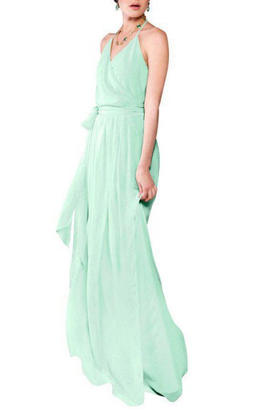 Halter Wrap Chiffon Bridesmaid Dress with Sash