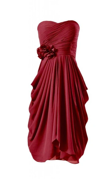 Strapless Short Ruched Chiffon Dress With Flower