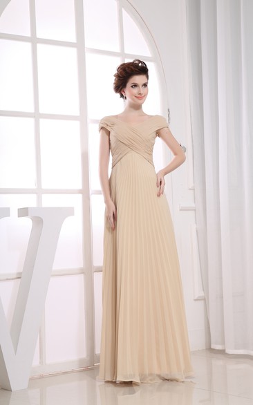 Chic V-Neck Chiffon Maxi Dress With Beaded Caped Sleeve