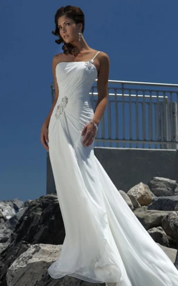 sheath Empire One Shoulder Chiffon Beach Wedding Dress