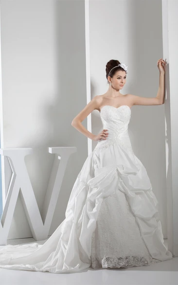 Sweetheart Appliqued Pick-Up Court Train and Ball-Gown With Ruching