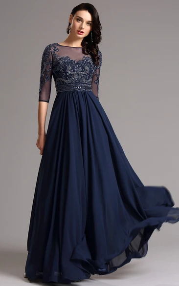 Empire Floor-Length Bateau 3 Empire Chiffon Beading Zipper Dress