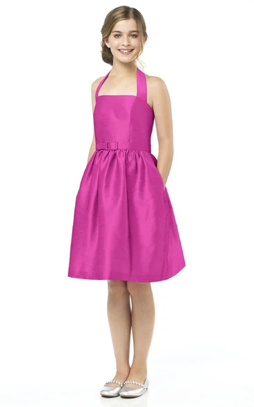 Halter Cute A-Line Sleeveless Short Satin Dress