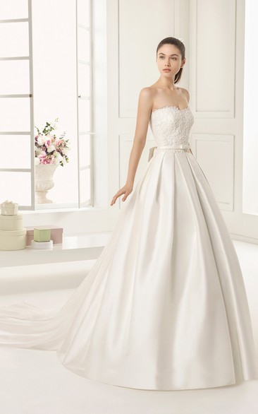 Sweetheart Satin Unique Ball Gown With Watteau Train