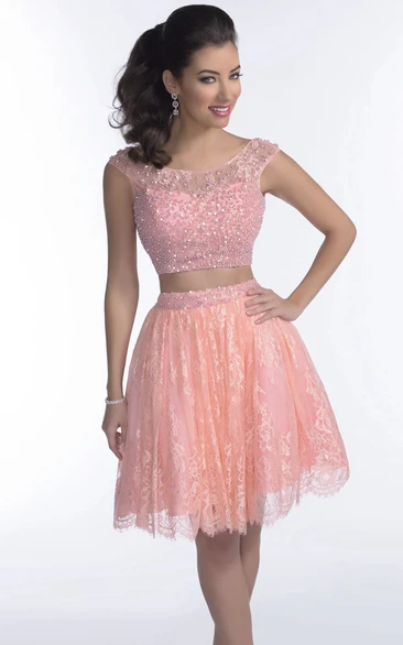 Low-V Back Bodice And Lace Skirt Prom Dress In Two Pieces