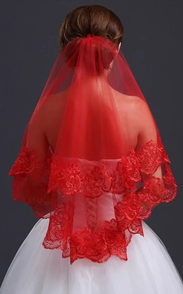 Red Lace Applique Veil